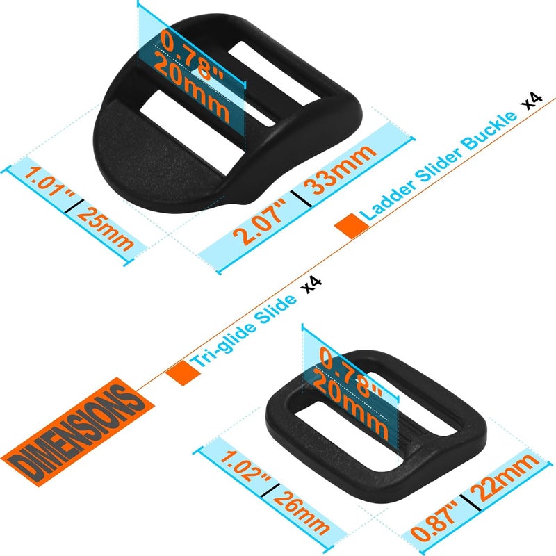 LASIGHT 4 Pack Slider Ladder Lock Buckle and Tri-glide Slide for 3/4", 1", 1-1/4", 1-1/2", 2" Webbing Strap - Image 3